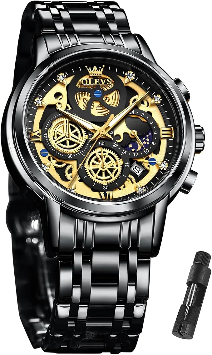 reloj para caballero negro con dorado